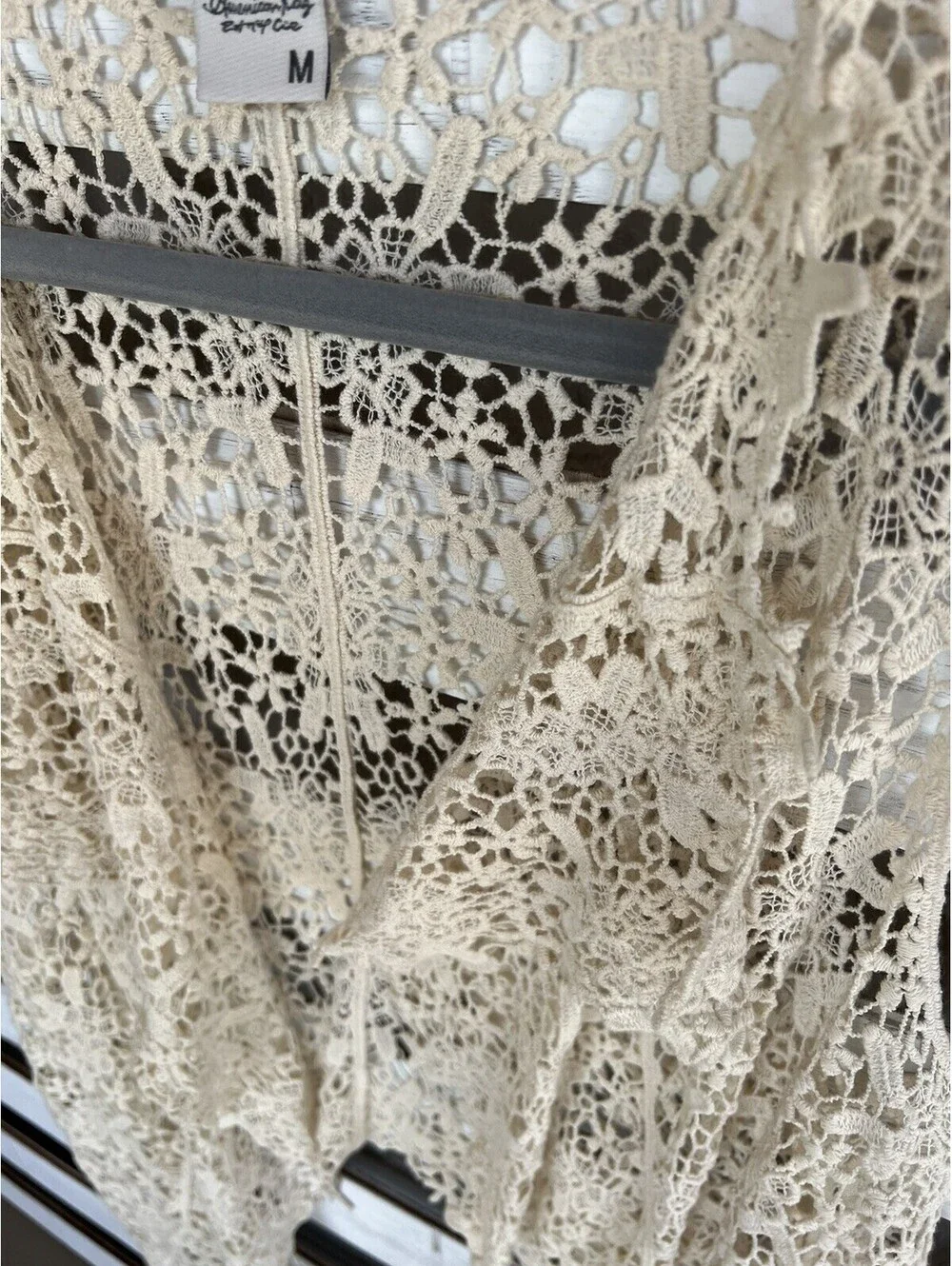 American Rag Cie Crochet Vest Top Natural Beige Floral Open Knit Size M